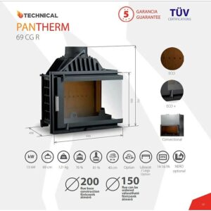 PanTherm 69 CGR jobb d200 öntvény kandallóbetét, kandalló tűztér
